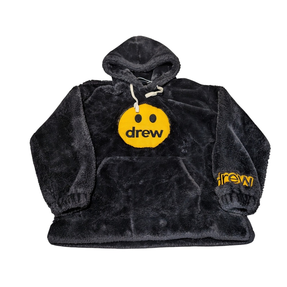 Drew House Hoodie Womens Large Black Mascot Faux Fur Oversized Pullover Soft
